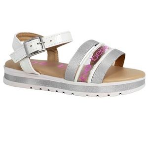 Bebe White & Pink Sparkle Strap Sandal